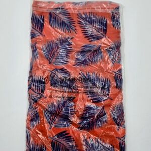 Fused Hawaii Pareo Sarong Coral Red‎ Navy Palm Leaf Tropical Beach Cover Up NWT